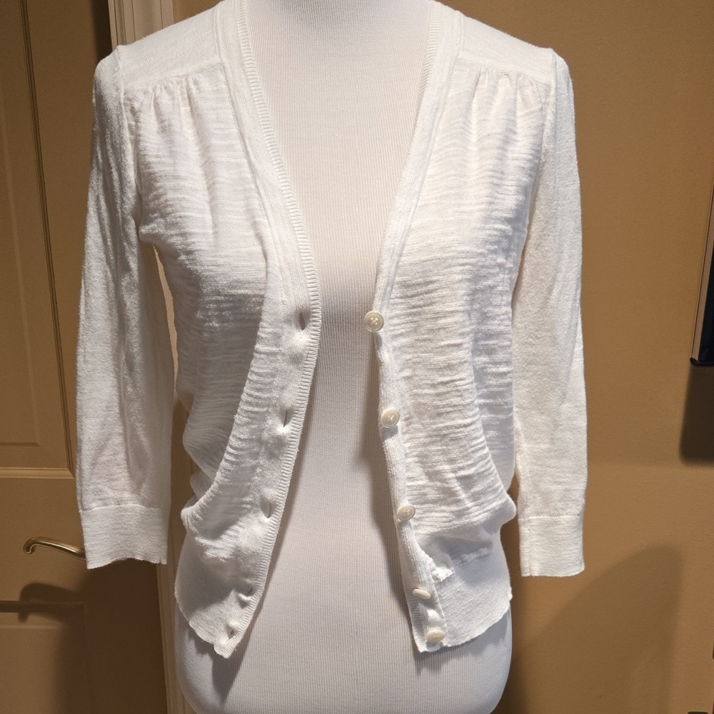 LOFT White Button-Up Cardigan